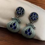 Oxidized Silver Plated Dangler Earrings | Unique Design Western Look Jewelry For Girls - "Blue"