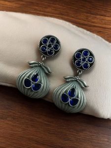 Oxidized Silver Plated Dangler Earrings | Unique Design Western Look Jewelry For Girls - color: "Blue"