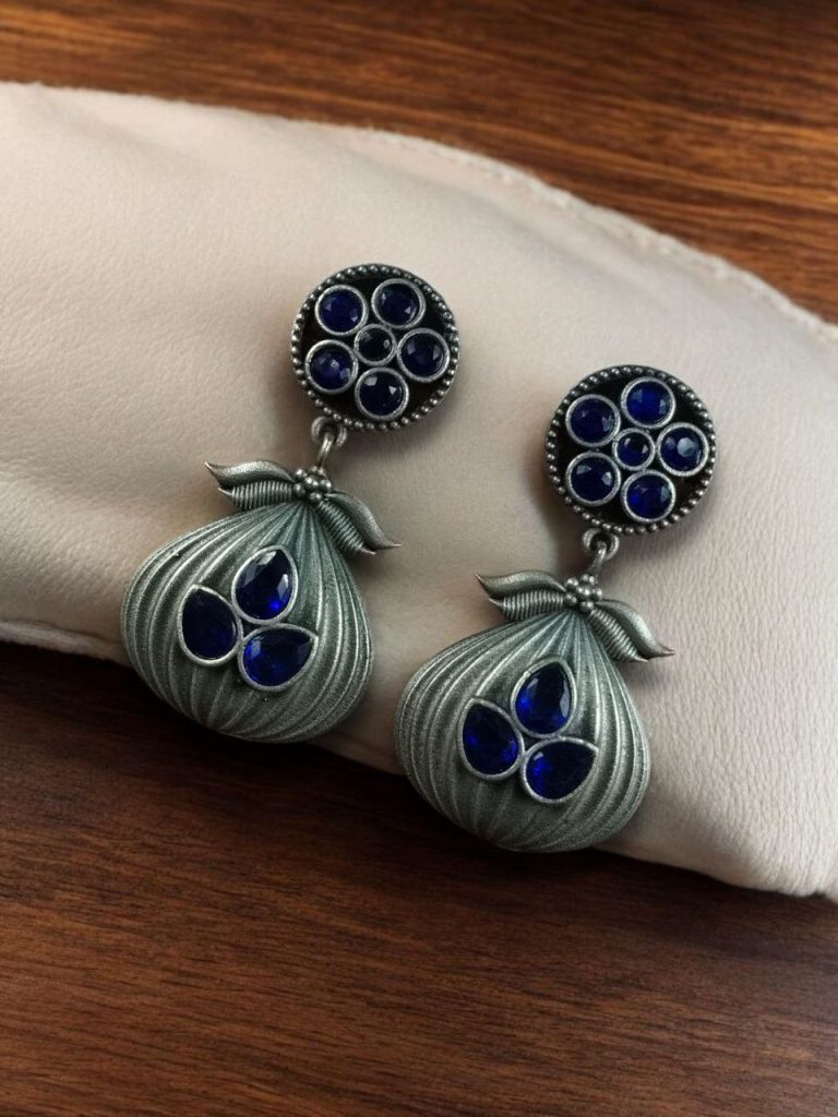 Bulk 656 Oxidized Silver Plated Dangler Earrings | Unique Design Western Look Jewelry For Girls - "Blue"