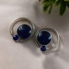 Oxidized round shape silver plated earrings with Monalisa stone
