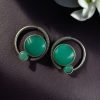 Oxidized round shape silver plated earrings with Monalisa stone