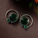 Oxidized Round Shape Earrings | Silver Plated Monalisa Stone Jewelry Best Gift for Her - "Green"