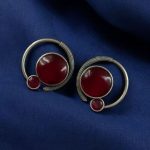 Oxidized Round Shape Earrings | Silver Plated Monalisa Stone Jewelry Best Gift for Her - "Red"
