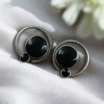 Oxidized Round Shape Earrings | Silver Plated Monalisa Stone Jewelry Best Gift for Her