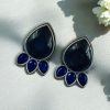 Ethnic silver plated stud earrings with Monalisa stone