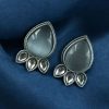 Ethnic silver plated stud earrings with Monalisa stone