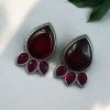 Ethnic silver plated stud earrings with Monalisa stone