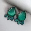 Ethnic silver plated stud earrings with Monalisa stone