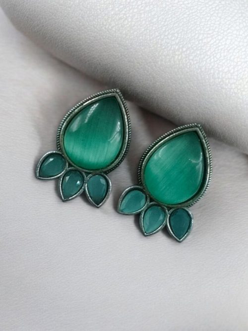 Ethnic silver plated stud earrings with Monalisa stone