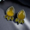 Ethnic silver plated stud earrings with Monalisa stone
