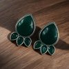 Ethnic silver plated stud earrings with Monalisa stone