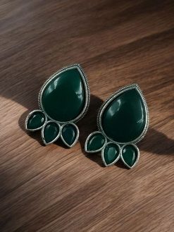 Ethnic silver plated stud earrings with Monalisa stone