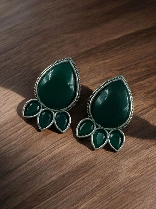 Ethnic silver plated stud earrings with Monalisa stone