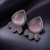 Ethnic silver plated stud earrings with Monalisa stone