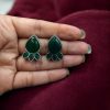 Ethnic silver plated stud earrings with Monalisa stone