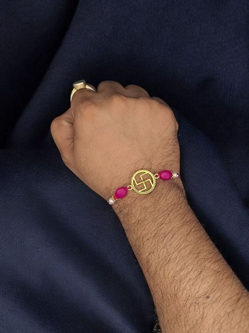 Handcrafted gold plated Rakhi for brother, Raksha Bandhan 2025.