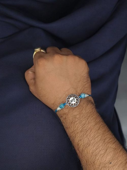 Handcrafted silver Rakhi for Bhai, Raksha Bandhan.