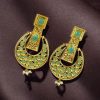 Gold plated pearl and stone fusion earrings for women