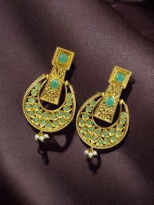 Gold Plated Western Look Earrings | Pearl & Stone Work Unique & Ethnic Jewelry For Women - color: "Mint"