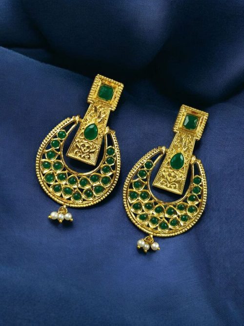 Gold plated pearl and stone fusion earrings for women