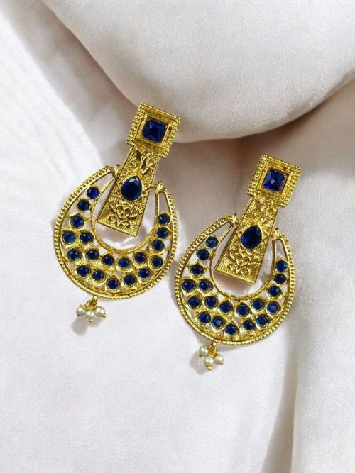 Gold plated pearl and stone fusion western look earrings for women