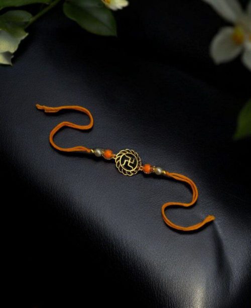 Designer Oxidized Gold Plated Swastik Rakhi