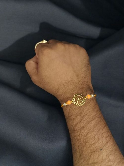Designer Oxidized Gold Plated Swastik Rakhi