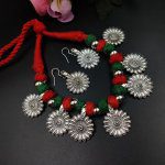 Oxidised Flower Charms Necklace With Adjustable thread - Navratri Jewellery