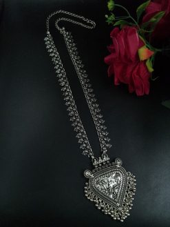 Designer German Silver Long Necklace – Silver Plated Ethnic Statement Jewelry