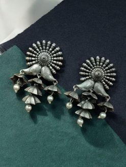 Elegant Silver Plated Ethnic Earrings – Unique Handcrafted Design for Festive Wear