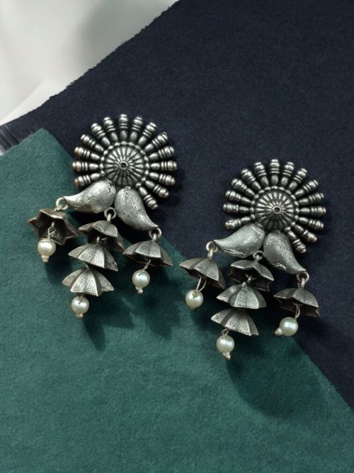 Elegant Silver Plated Ethnic Earrings – Unique Handcrafted Design for Festive Wear
