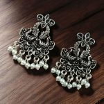 Ethnic German Silver Peacock Stud Earring with Pearl – Perfect for Daily Use Jewelry