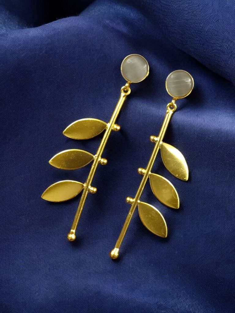 Bulk 728 Stylish Western Look alike Leaf Earrings | Gold Plated with Monalisa Stone Beautiful Jewelry - "Grey"