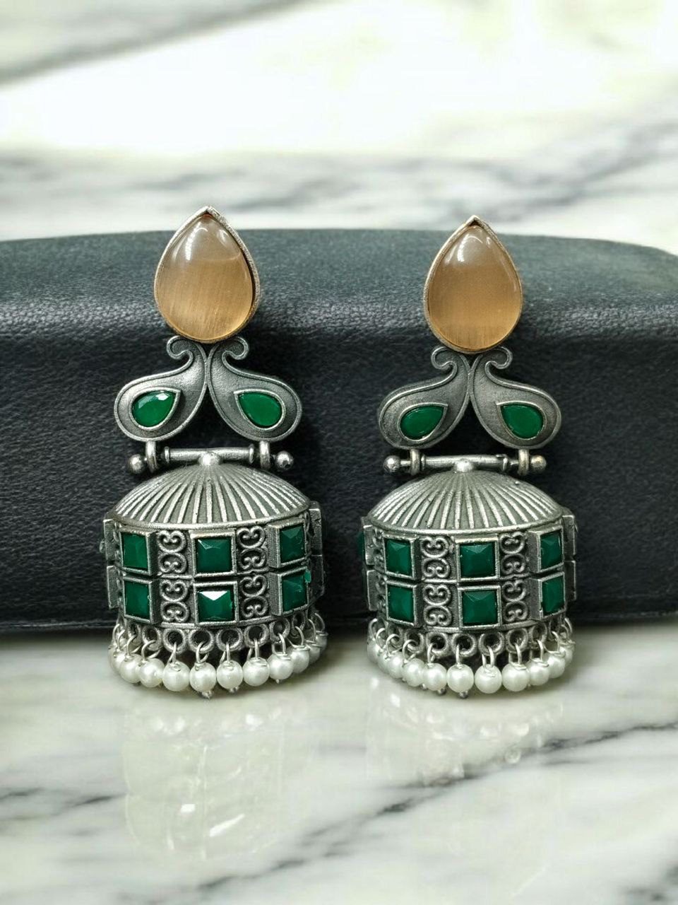 Premium Jhumka Earring | Best Silver Replica Monalisa Stone