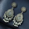 Oxidized silver plated elephant dangler earrings with pearl and stone