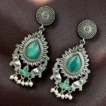 Oxidized Elephant Dangler Earrings with Pearl & Stone – Silver Plated Perfect Ethnic Jewelry - "Mint"
