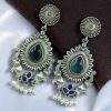 Oxidized silver plated elephant dangler earrings with pearl and stone