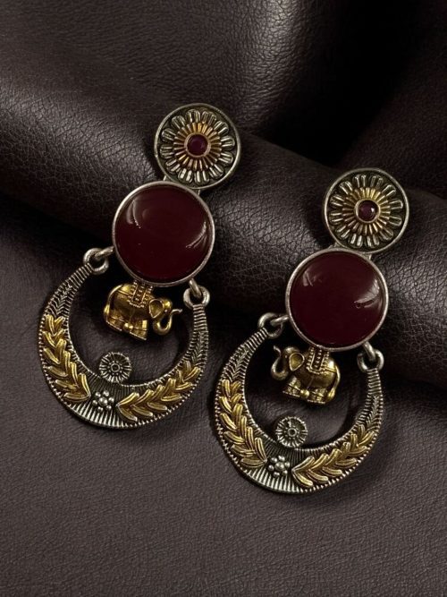 Two-tone ethnic elephant dangler earrings for women