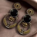 Handmade Two-Tone Earrings | Traditional Ethnic Elephant Dangler Perfect Jewelry for Women - "Black"