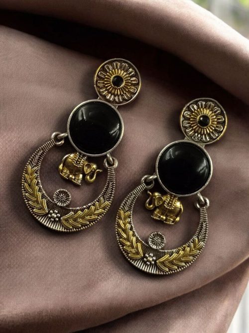 Two-tone ethnic elephant dangler earrings for women
