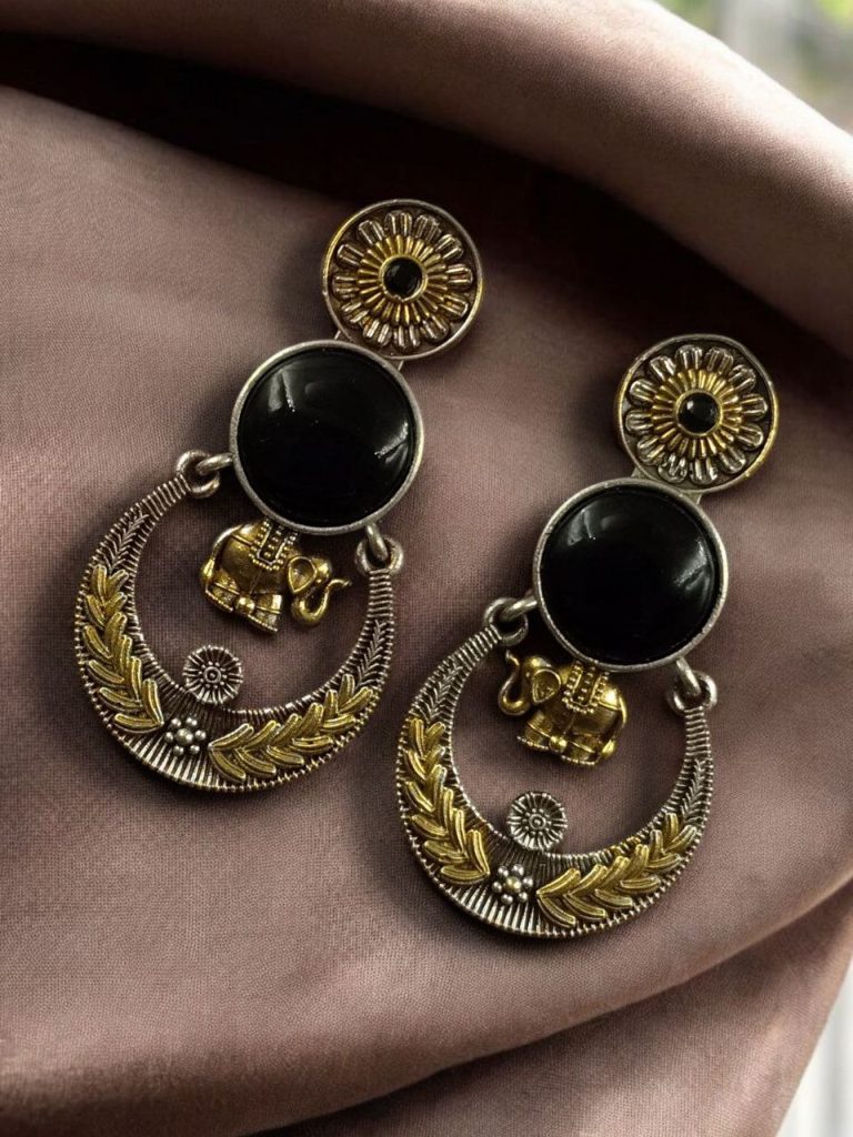 Bulk 376 Handmade Two-Tone Earrings | Traditional Ethnic Elephant Dangler Perfect Jewelry for Women - "Black"