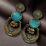 Handmade Two-Tone Earrings | Traditional Ethnic Elephant Dangler Perfect Jewelry for Women - "Aqua"