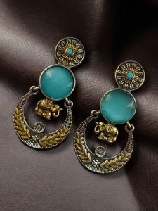 Handmade Two-Tone Earrings | Traditional Ethnic Elephant Dangler Perfect Jewelry for Women - color: "Aqua"