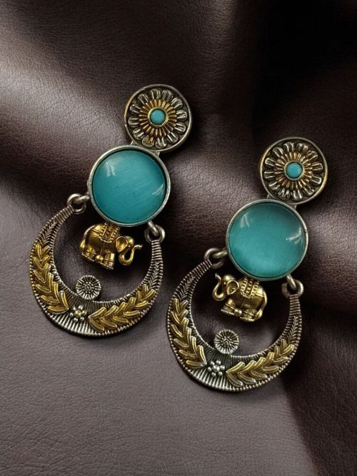 Two-tone ethnic elephant dangler earrings for women
