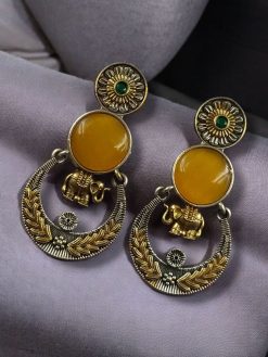Two-tone earrings ethnic elephant dangler earrings for women