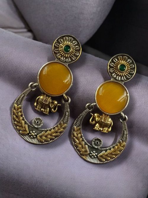 Two-tone earrings ethnic elephant dangler earrings for women