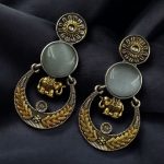 Handmade Two-Tone Earrings | Traditional Ethnic Elephant Dangler Perfect Jewelry for Women - "Grey"