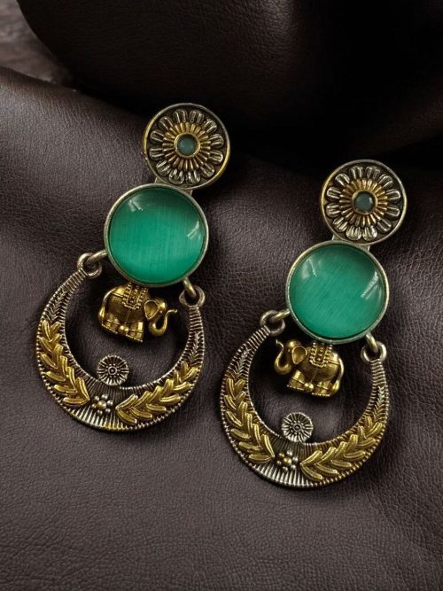Two-tone ethnic elephant dangler earrings for women