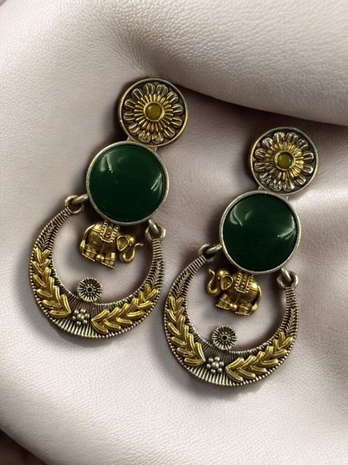 Two-tone ethnic elephant dangler earrings for women