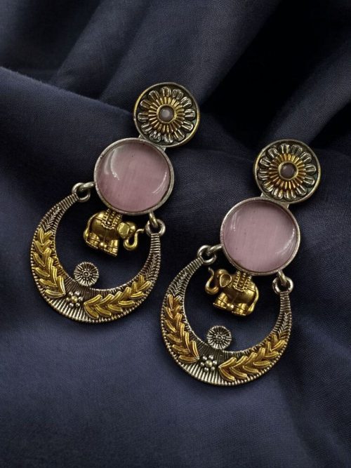 Two-tone ethnic elephant dangler earrings for women